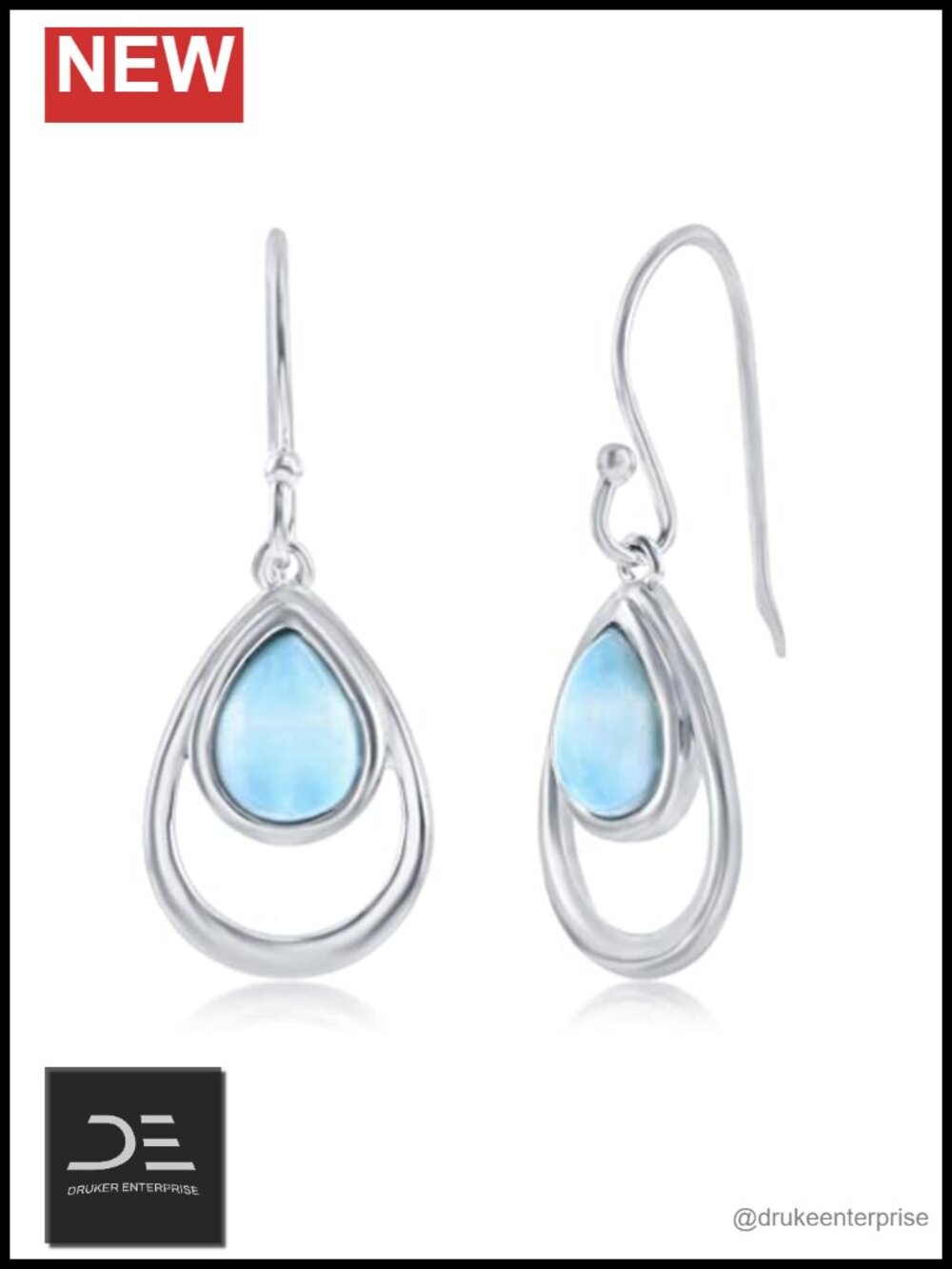 Sterling Silver Natural Larimar Teardrop Dangle Earrings